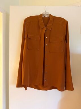 Rust Button-Down Pocket Front Blouse